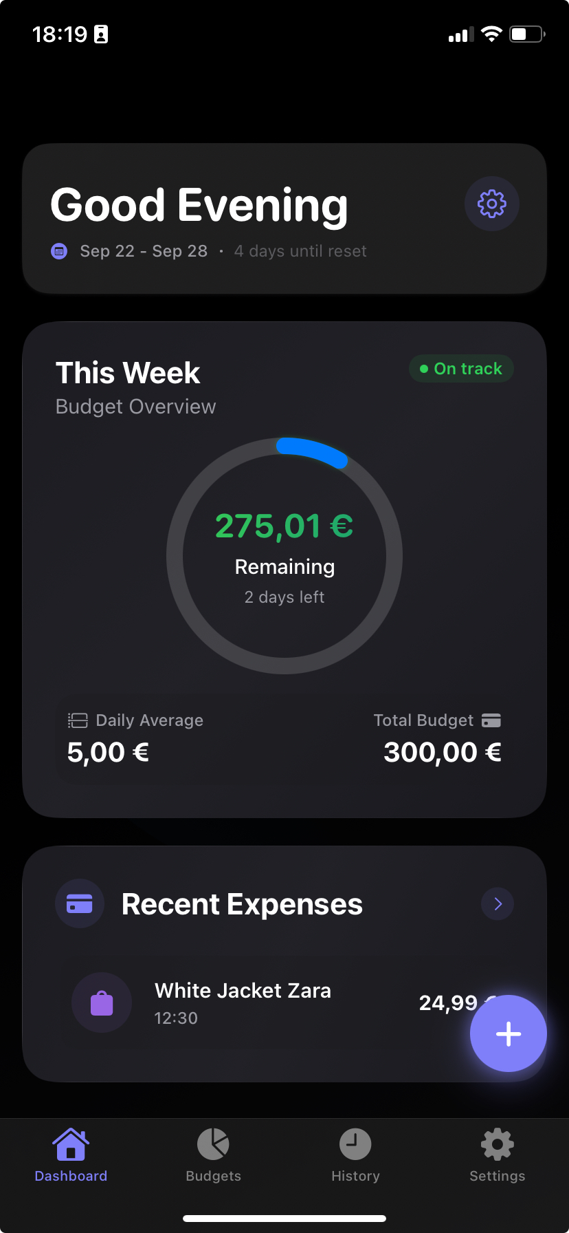 Week Wallet app interface